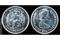 1977 Mauritius Coronation of Queen Elizabeth II 25 Rupees Silver coin UNC