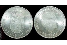 1973 Netherlands Reign of Queen Juliana 10 Gulden Silver coin UNC