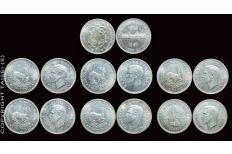 South Africa 1947-1960 5 Shilings 7 Silver coin set EF - UNC