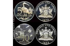 1973 Trinidad & Tobago 5 and 10 Dollars 2 Silver coin set UNC
