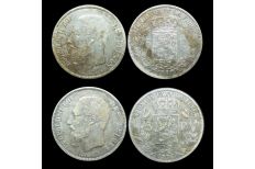 Belgium 1869 and 1873 Leopold II 5 Francs 2 Silver coin set VF