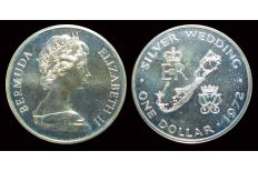 Bermuda 1972 Queen Elizabeth Silver Wedding $1 Silver coin VF